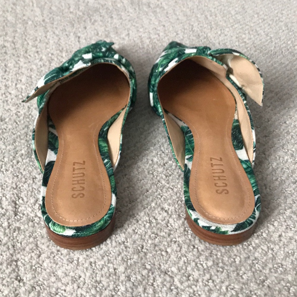 SCHUTZ Green Leaf Print Mules - Picture 3 of 5